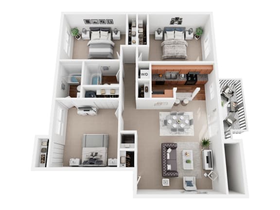 a 3d floor plan of a house with a bedroom