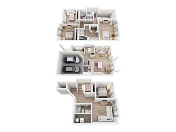 Three different floor plans of a house are shown.