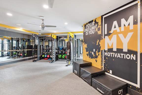 A gym with a sign that says