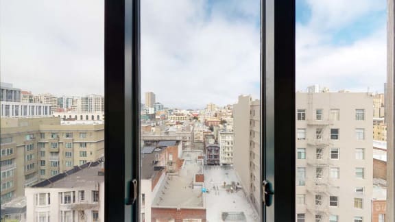 a view of a city from a window