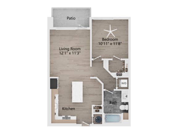a floor plan of a studio apartment with a bedroom and a living room