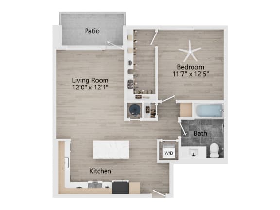 a floor plan of a studio apartment with a bedroom and a living room