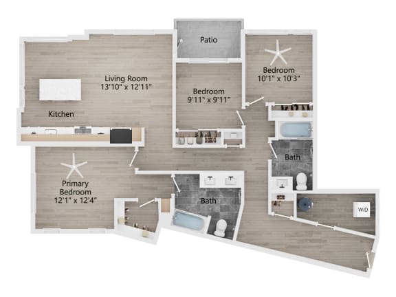 the floor plan 2 bedroom with 2 baths 1190 sq