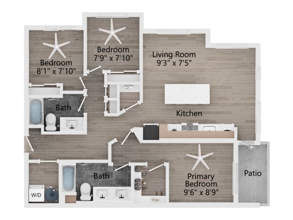 a floor plan of a living room with a bedroom and a kitchen