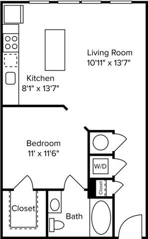 Floor Plan  a floor plan of a small house with a kitchen and a bathroom and a bedroom
