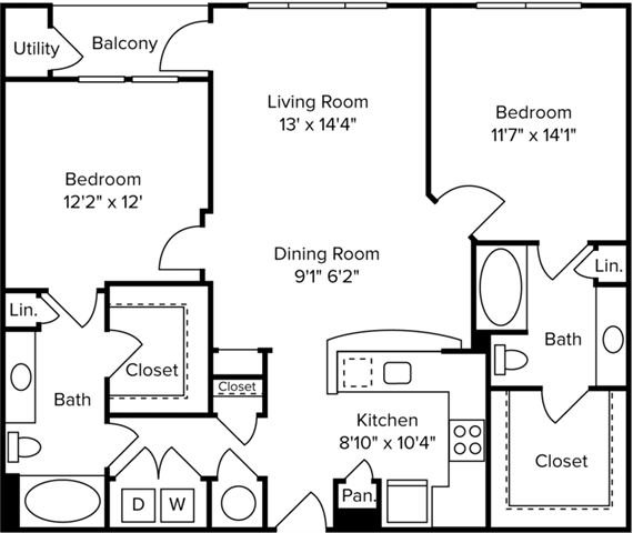 Floor Plan  a floor plan of a house with bedrooms and a living room