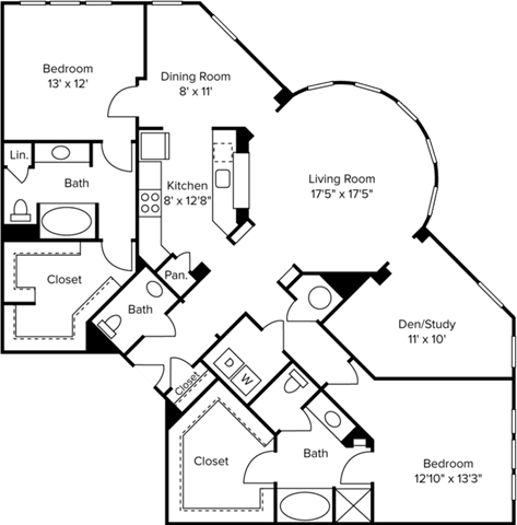 Floor Plan  a floor plan of a house with bedrooms and a living room