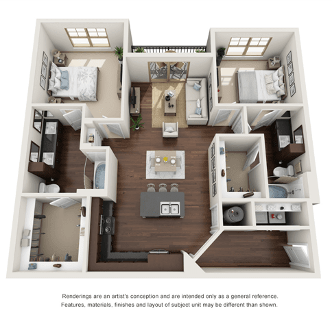 Floor Plan  a 3d floor plan of our 1128 sq ft studio
