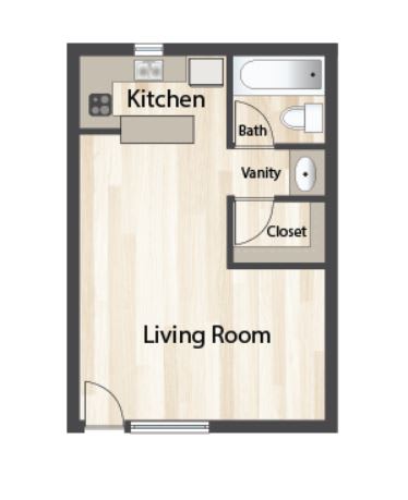 Urban 188 Studio Floor Plan at Crosstown Phoenix, Arizona, 85015