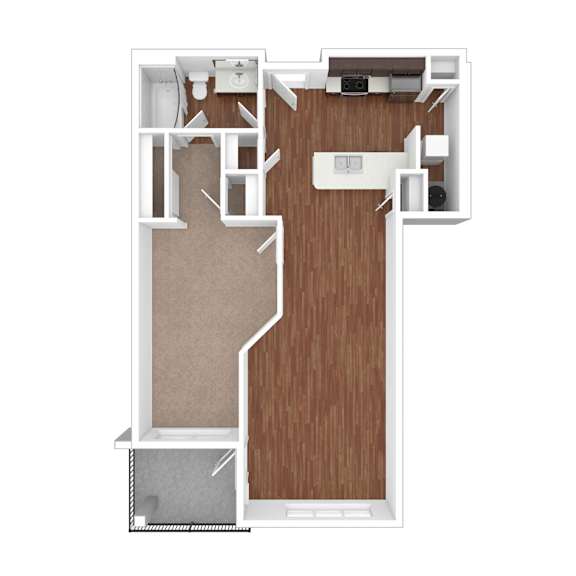 A white framed floor plan of a house with a kitchen, living room, and bathroom.