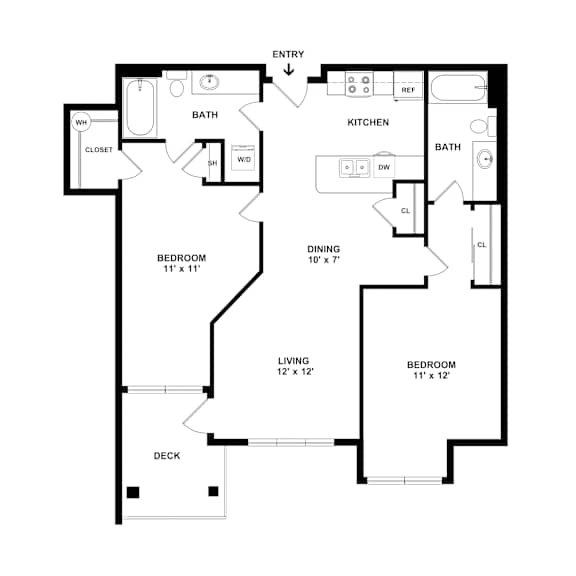 A black and white image of a floor plan for a home.