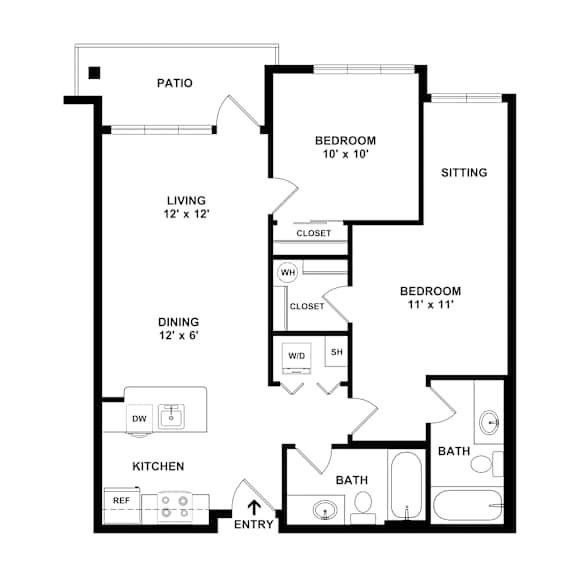 A black and white image of a floor plan for a house.