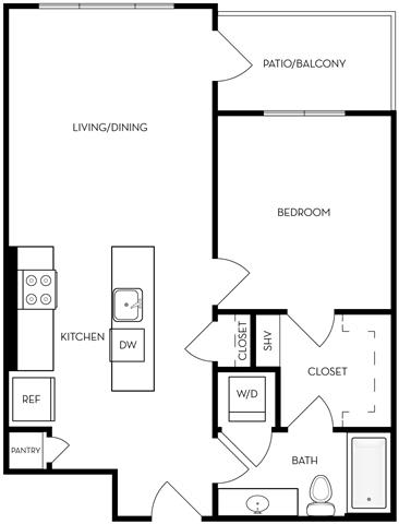 1 Bedroom Floorplan at Upper West, West Jordan, Utah