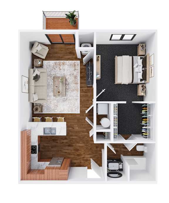 Floor Plan  A top down view of a modern apartment layout.
