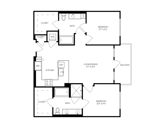 Floor Plan  a floor plan of a bedroom apartment at VORA LUX, San Diego, CA