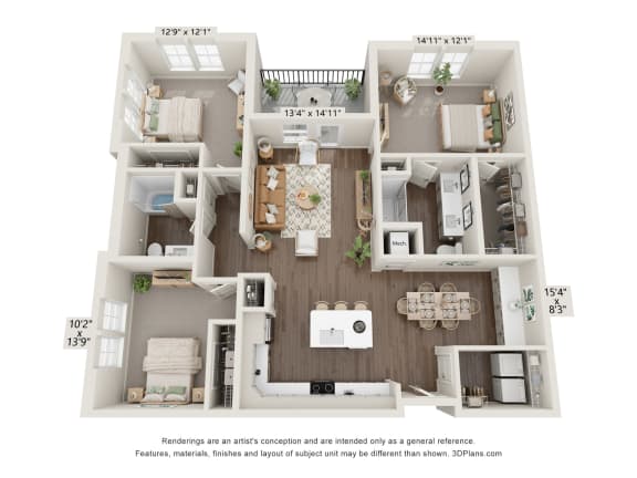 a floor plan of a 3 bedroom192 sq ft house