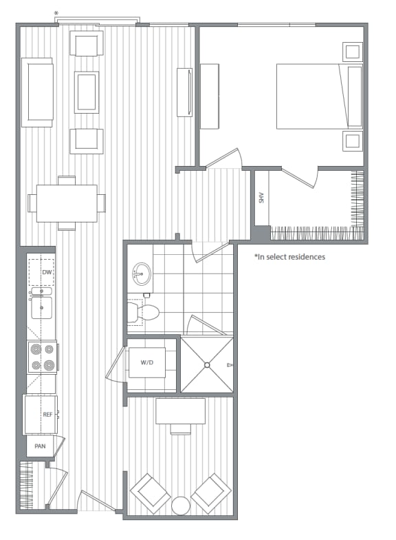 Floor Plan  One bedroom one bathroom E  at Kinley West LA, Los Angeles, CA