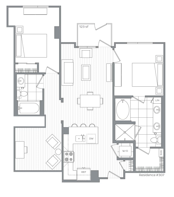 Floor Plan  Two bedroom Two bathroom E &#xA0;at Kinley West LA, Los Angeles, 90045