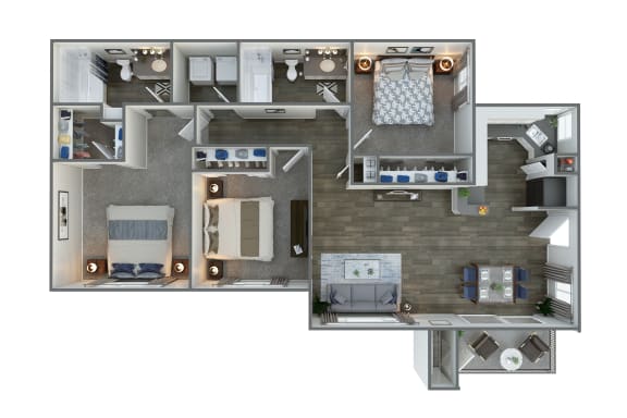 3 bedroom 2 bathroom floor plan at Vista Grove Apartments, Mesa, Arizona