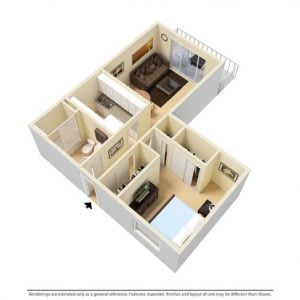 A 3D diagram of a house layout with rooms labeled.