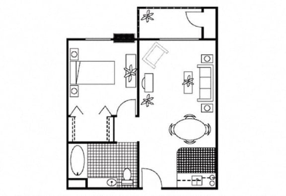 1 bedroom 1 bath floor plan G at Parkside Senior Apartments, San Bernardino, CA