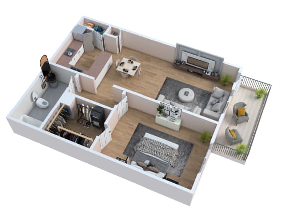 an overhead view of a house with a bedroom and a living room at Foxcroft Apartments, Tampa, 33614