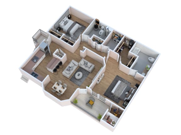 a 3d floor plan of a home with a bedroom and living room