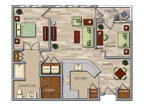 One Bedroom with Study at Aventine at Kessler Park, Texas, 75211