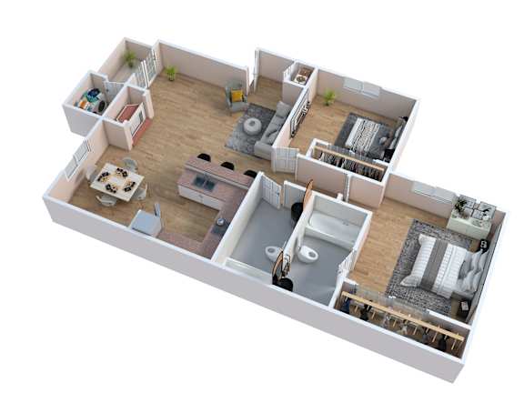 2 Bed 2 Bath Floorplan at Pacific Harbors Sunrise Apartments, Las Vegas, NV, 89142