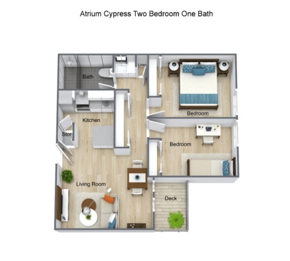 Two Bedroom 2 bath floor plan at The Atrium at Carmichael Apartments, Carmichael, 32303