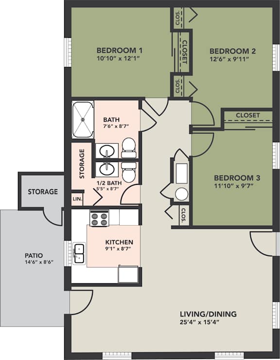 3 Bedroom, 1.5 Bath