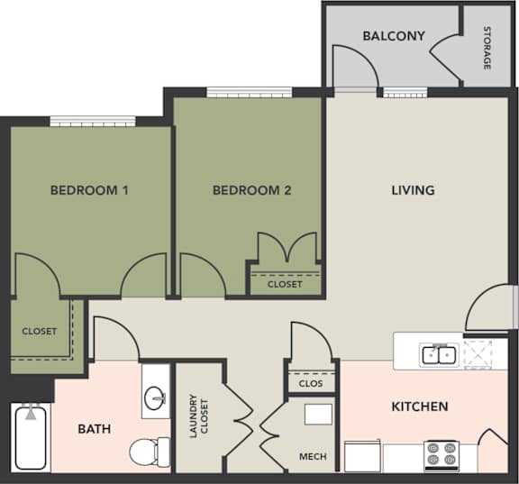 2 Bedroom, 1 Bath, Flat