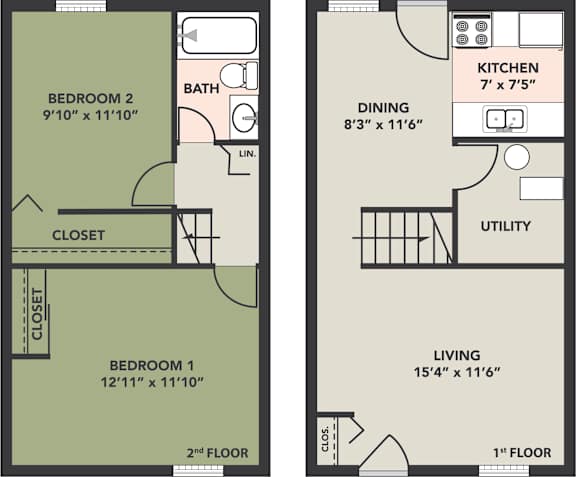 2 Bedroom, 1 Bath