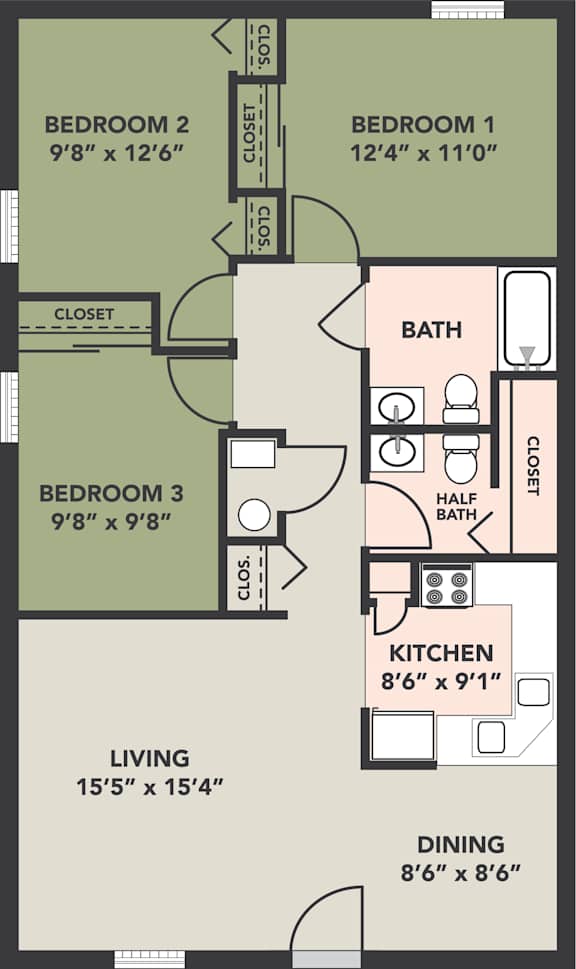 3 Bedroom, 1.5 Bath
