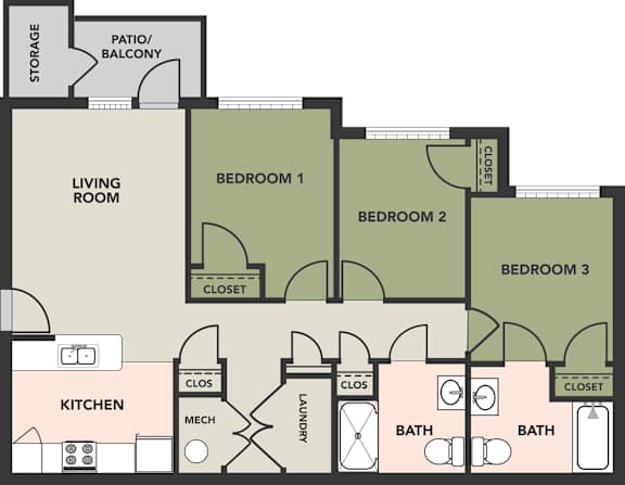 3 Bedroom, 2 Bath, Accessible