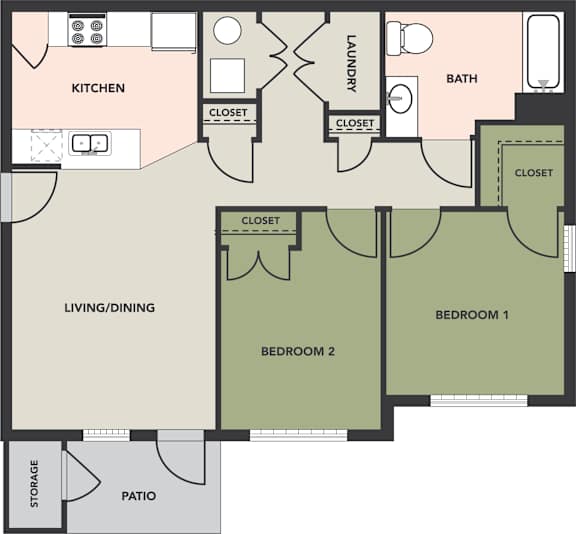 2 Bedroom, 1 Bath