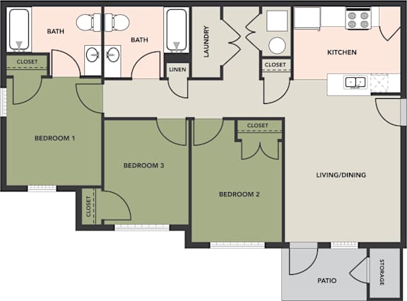 3-bedroom, 2-bath