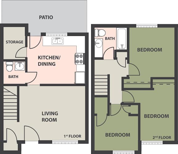Floorplan 3 Bedroom, 1-1/2 Bath Townhome