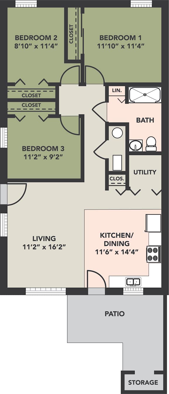 3 Bedroom, 1 Bath