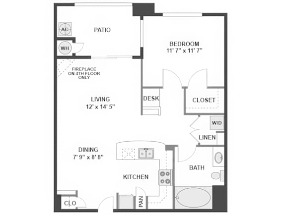 1 Bed 1 bath A Floor Plan | 729 Sq. Ft. at The Kitt at Warner Center Apartments, Woodland Hills