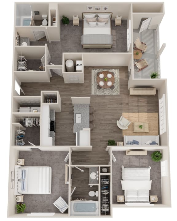 a floor plan of a 3 bedroom apartment