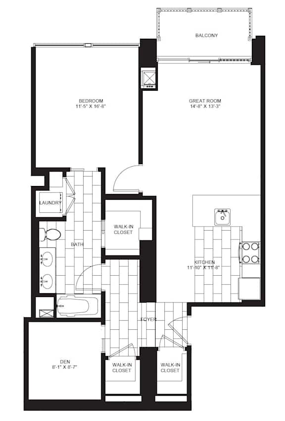 1 Bed 1 Bath Floorplan h at Flair Tower Apartments, Chicago, IL 60654