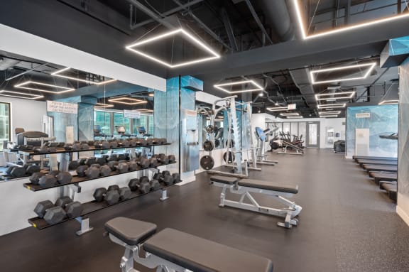 Fitness center at Shoreham and Tides Apartments, Chicago, Illinois