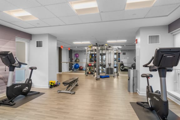 Fitness center at The Amelia Apartments in Quincy, MA