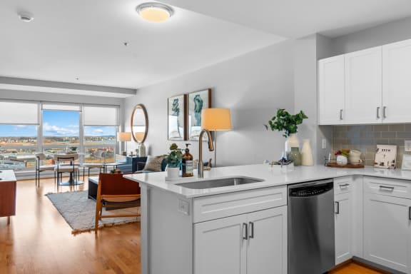 Plank-style flooring at The Amelia Apartments in Quincy, MA