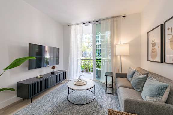 Modern Living Room Space at One Plantation Apartments in Plantation, FL 33324