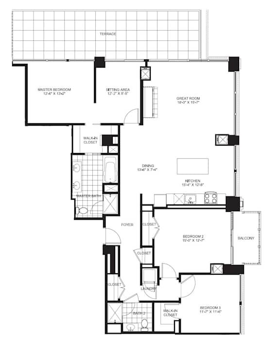3 Bed 1.5 Bath Floorplan B at Flair Tower Apartments, Illinois