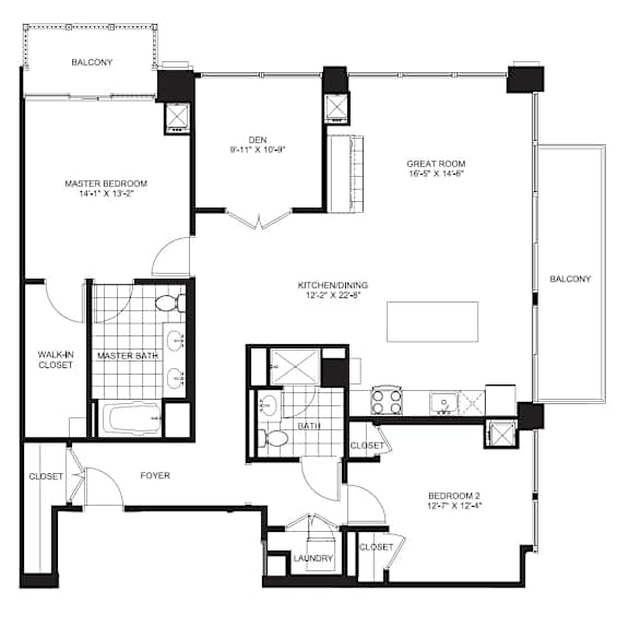 2 Bed 1.5 Bath Floorplan G at Flair Tower Apartments, Chicago, 60654