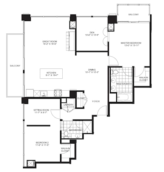 2 Bed 1.5 Bath Floorplan E at Flair Tower Apartments, Illinois, 60654