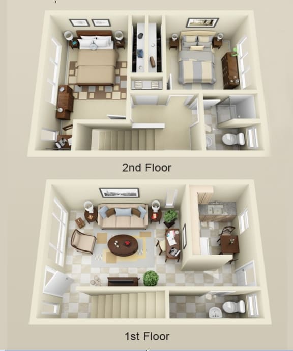 2 Bed 1.5 Bath Floor Plan with 882 Sq. Ft. at MALA GROVE Apartments, Waipahu, 96797
